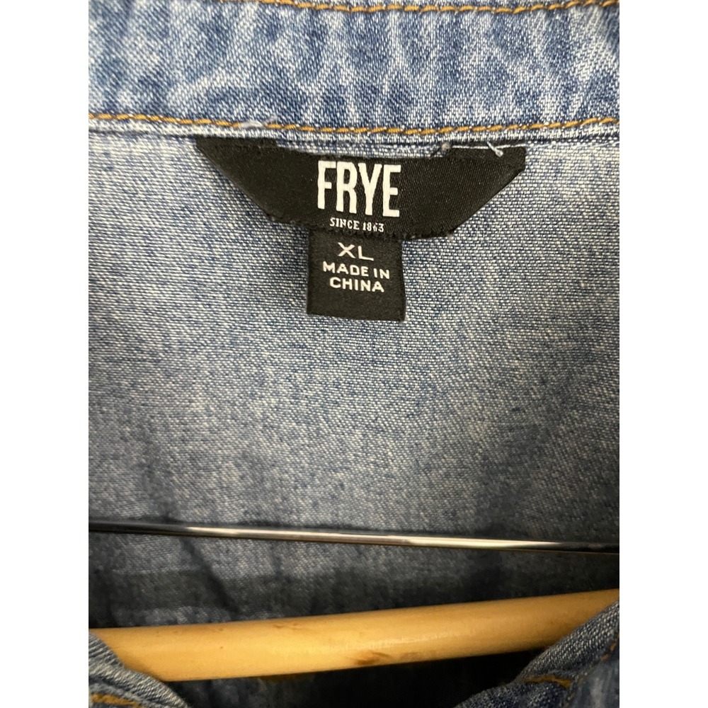 Frye Womens Denim Shirt Dress Blue Medium Wash Button Front XL Long Sleeve - Picture 2 of 8